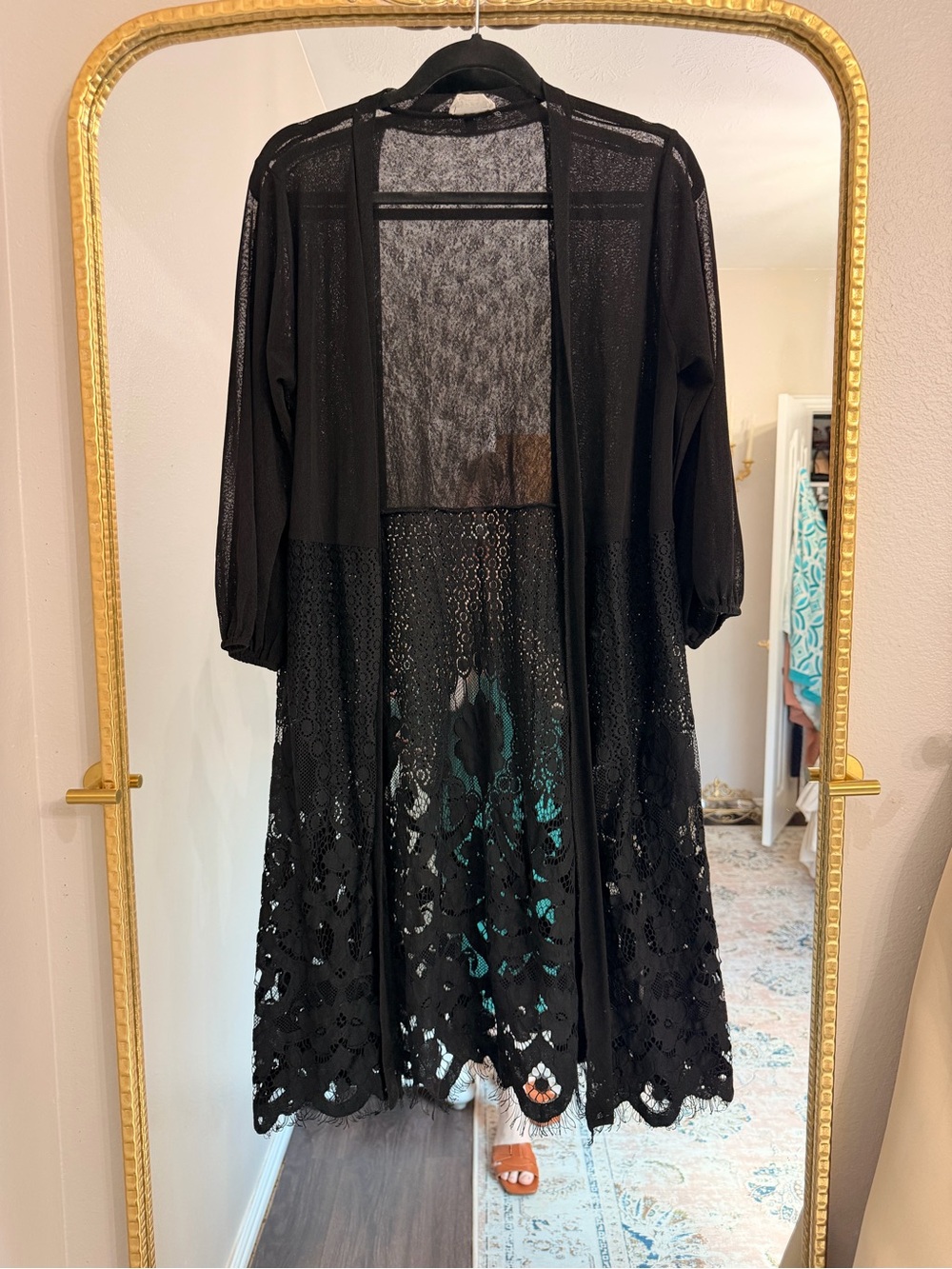 Black Lace-Trim Midi Dress